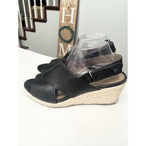 Vionic Sandals Womens Zamar Slingback Platform Wedge Black Espadrilles Size 10